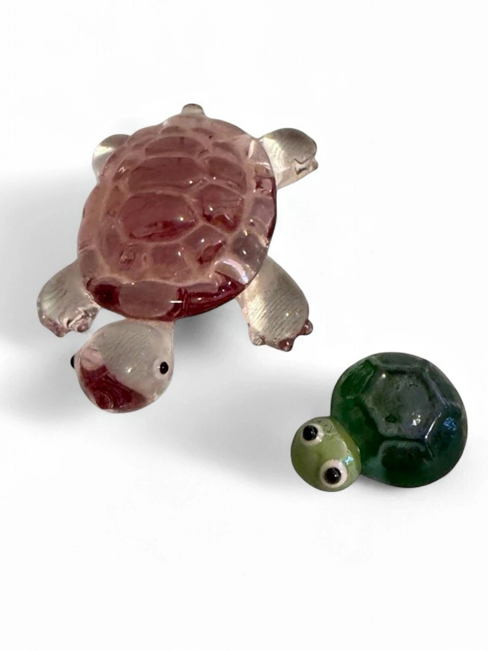 Lenox Glass Pink Turtle Figurine with a Green Friend Like New